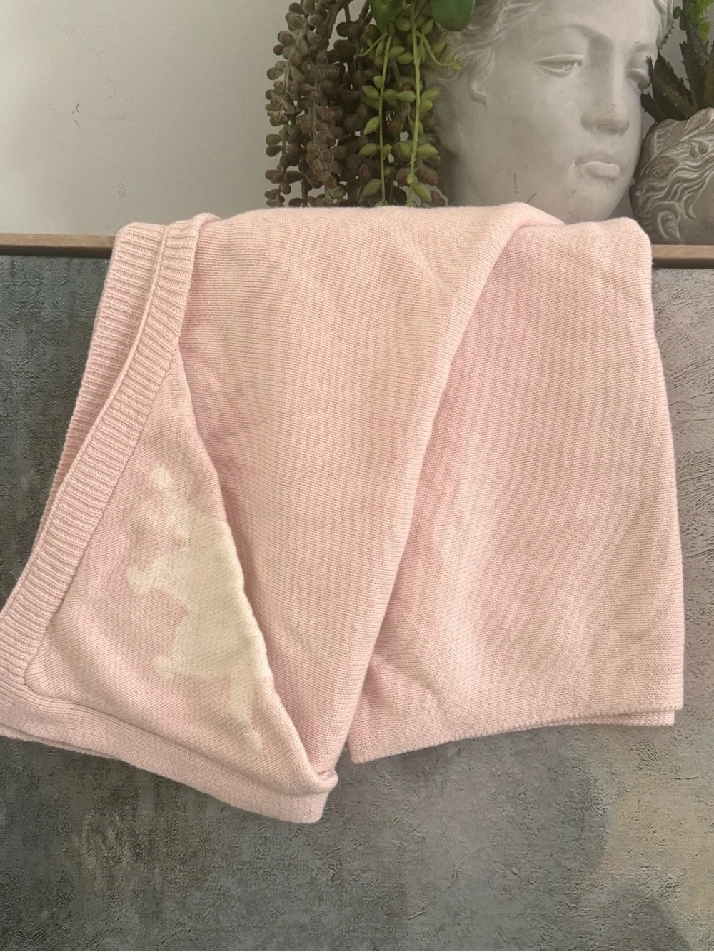 Marie Chantal ~  Knitted Crown Baby Blanket In Pink Cotton & Cashmere